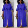 Simple Mid-Sleeve Belted Long Dress