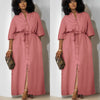 Simple Mid-Sleeve Belted Long Dress
