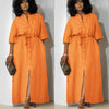 Simple Mid-Sleeve Belted Long Dress