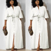Simple Mid-Sleeve Belted Long Dress