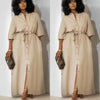 Khaki button-front belted midi dress with tie waist and front slit