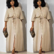 Simple Mid-Sleeve Belted Long Dress