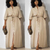 Simple Mid-Sleeve Belted Long Dress