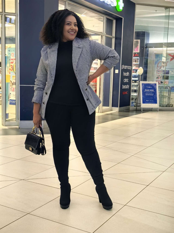 Checkered Tailored Blazer Formal Casual Chic Outfit