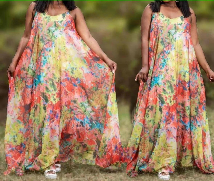 Abstract Splash Print Sleeveless Dress