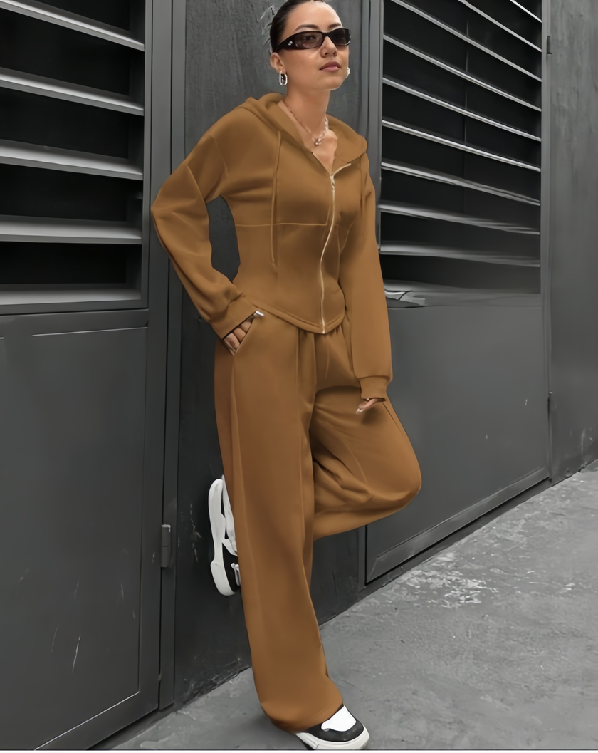 Casual Loose Hooded Zip-Up Sweatshirt Set