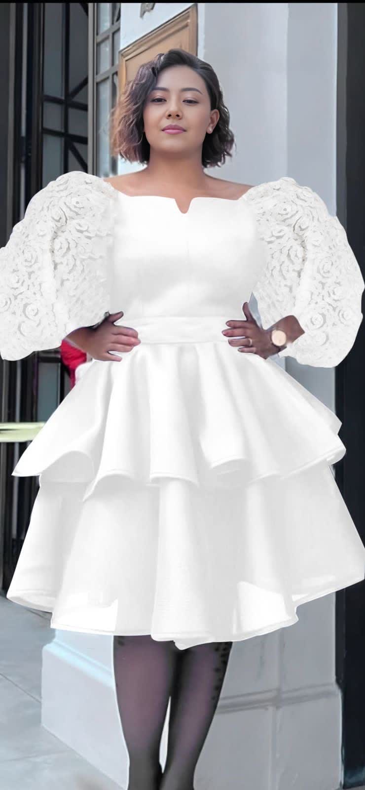 Women's Vintage Puff Sleeve Layered Skirt Dress