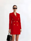 Women's  Double-Breasted Blazer Dress with Gold Button Embellishments and Slim Fit Long Sleeve Design