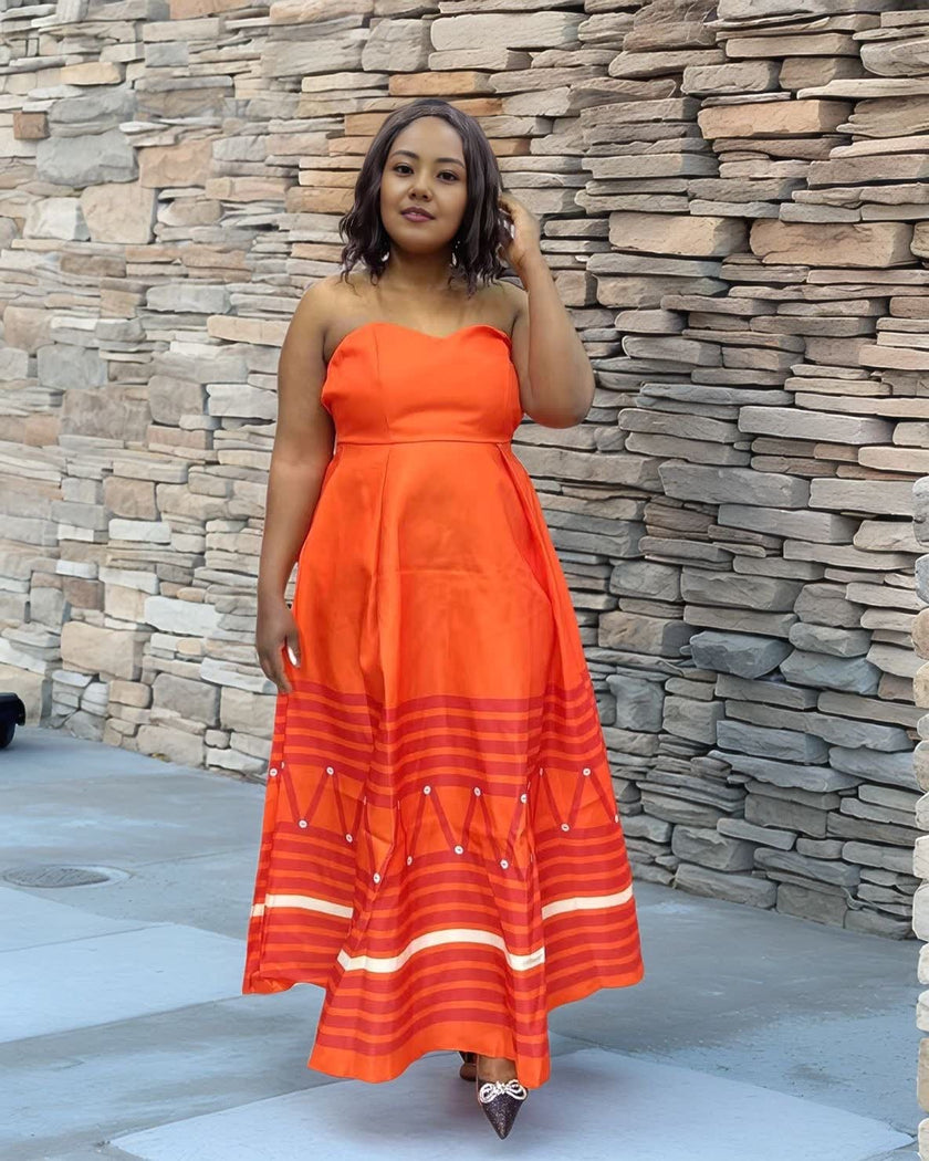 Ethnic Long Dress with Geometric Motif Embroidery