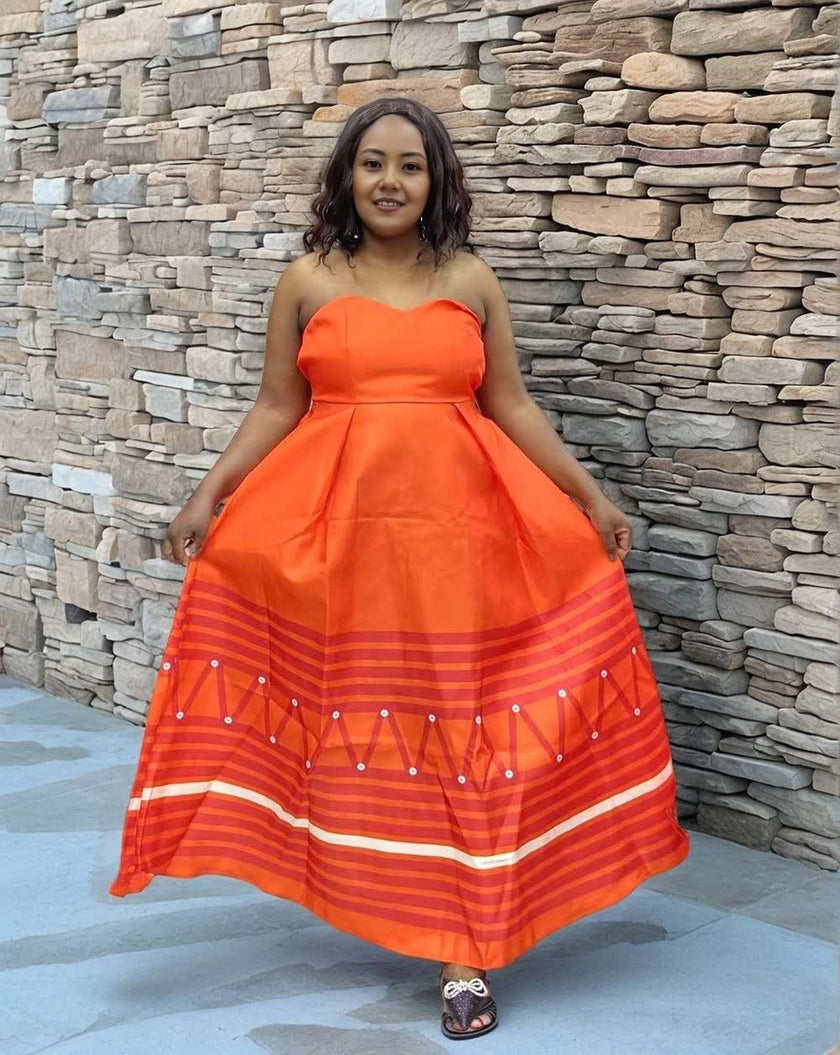 Ethnic Long Dress with Geometric Motif Embroidery