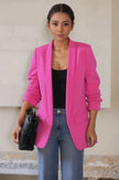 Single-Breasted Notched Lapel Blazer with Patch Pockets and Rolled-Up Sleeves