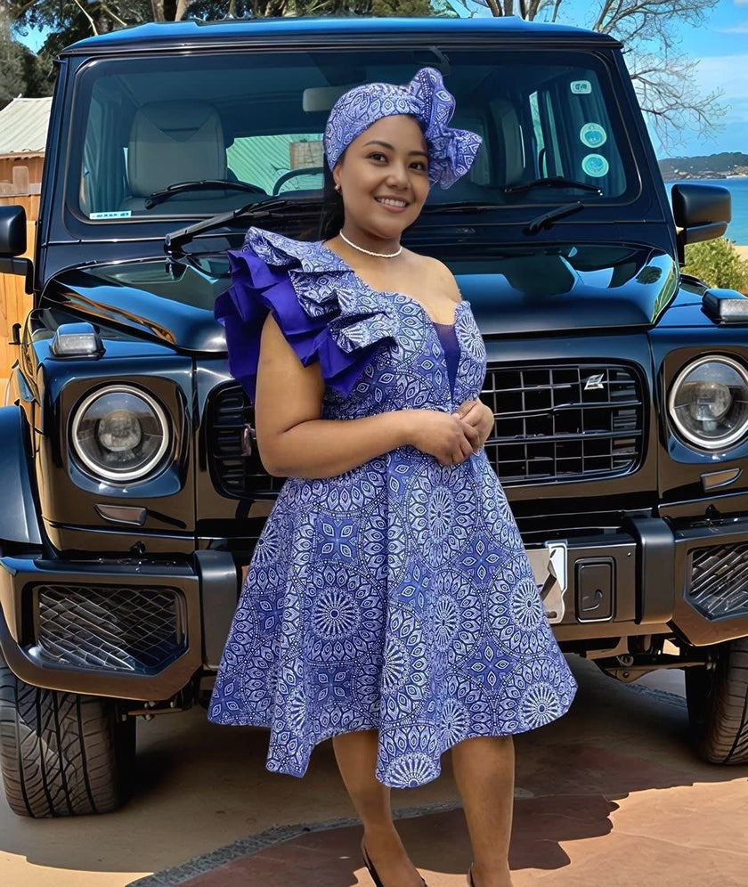 One-Shoulder Ruffled African Style Gown