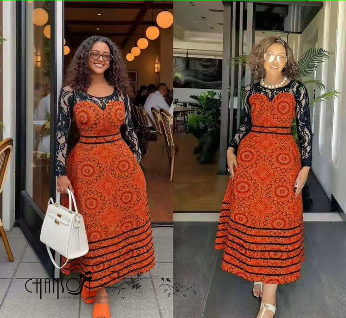 Elegant African Print Maxi Dress Ethnic Chic Outfit