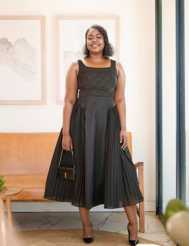 Elegant Quilted Square Neck Midi Dress