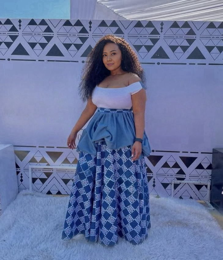 White Top and Geometric Pattern Long Skirt Twin Set