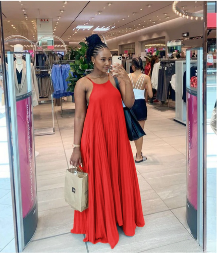 Pleated Maxi Dress  Spaghetti Strap Chic