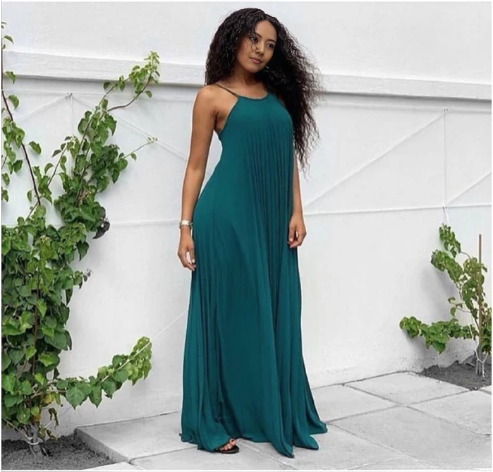 Pleated Spaghetti Strap Maxi Dress