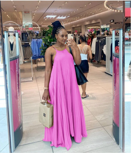 Pleated Maxi Dress  Spaghetti Strap Chic