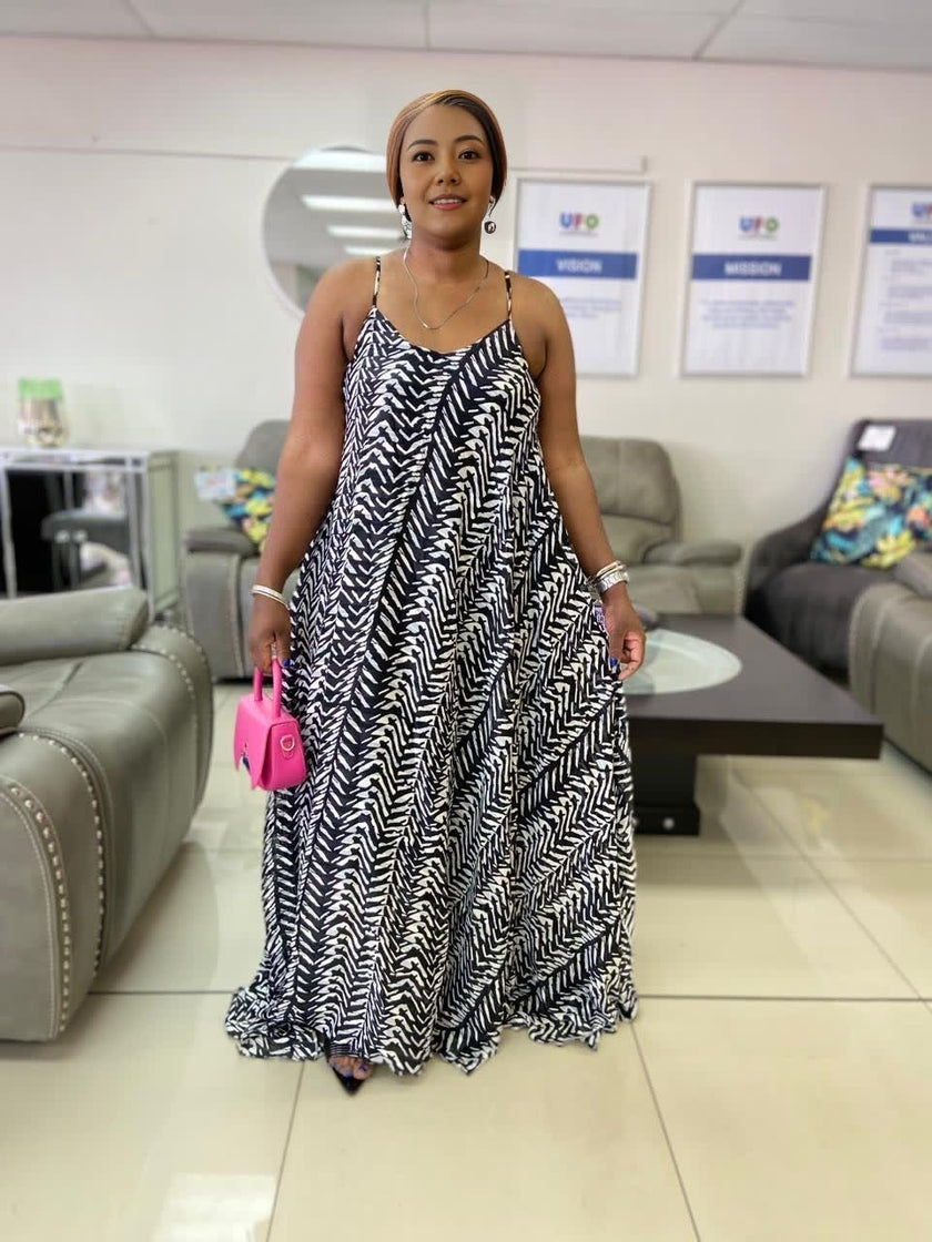 Geometric Zigzag Pattern Sleeveless Maxi Dress