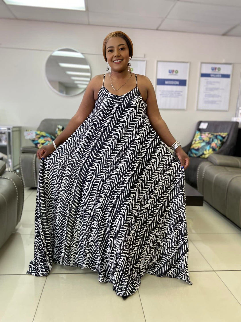 Geometric Zigzag Pattern Sleeveless Maxi Dress