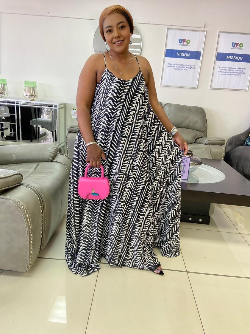 Geometric Zigzag Pattern Sleeveless Maxi Dress