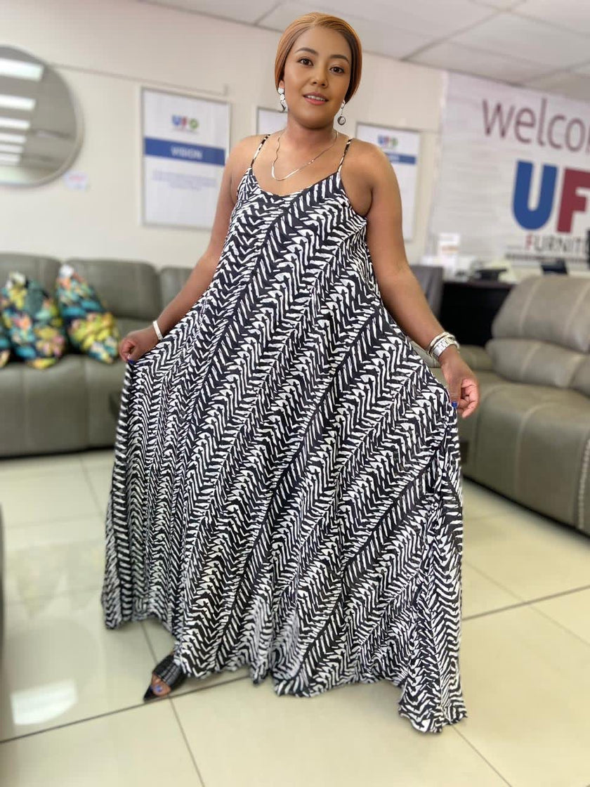 Geometric Zigzag Pattern Sleeveless Maxi Dress