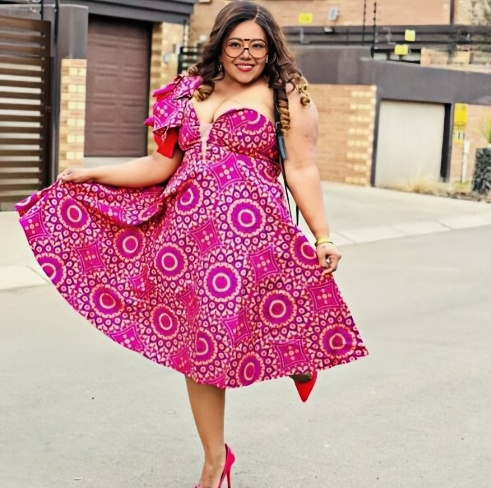 FashionPrice Ruffle One Shoulder Dress – African Print Midi