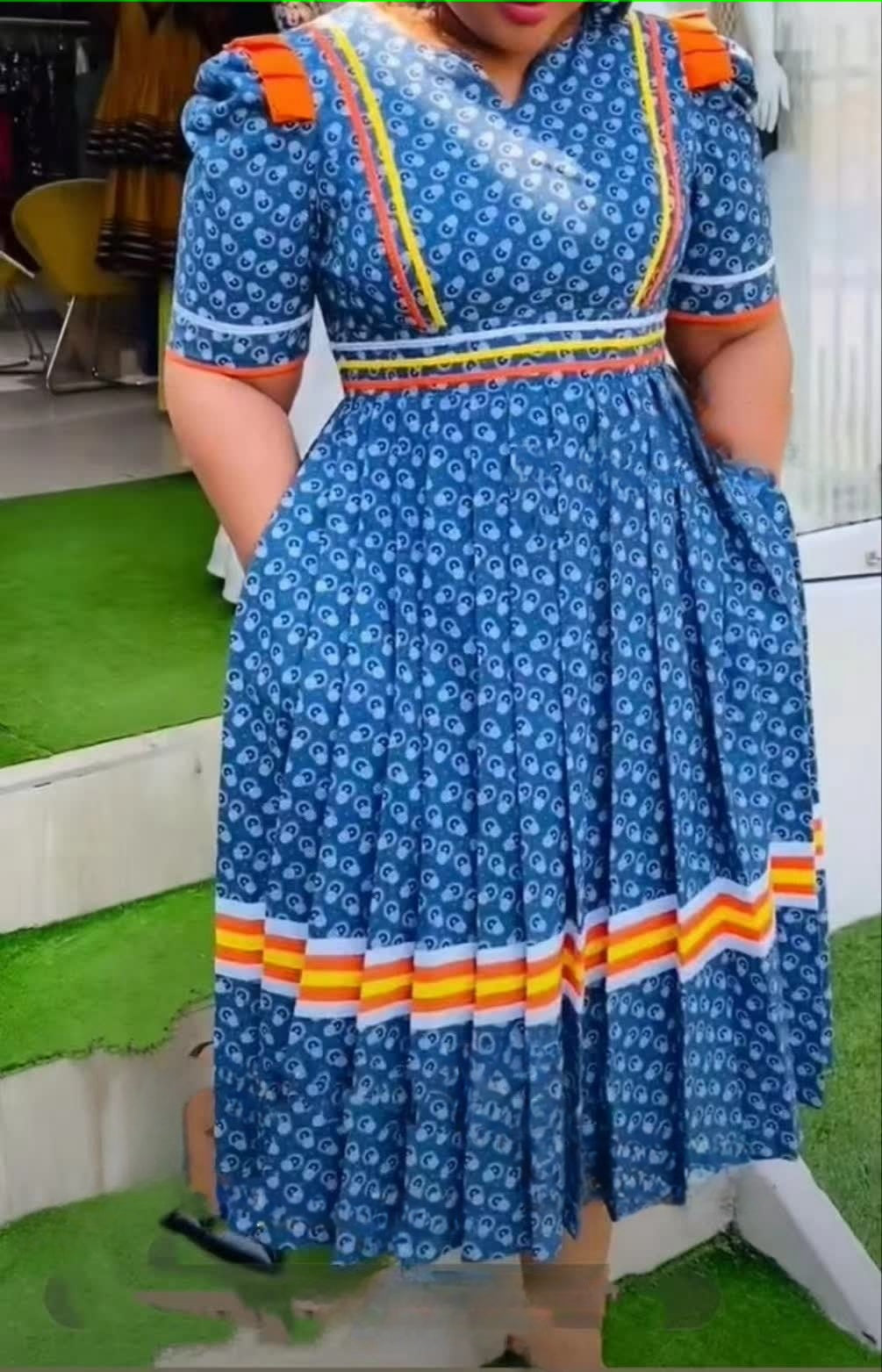 Dress Geometric Stripe Ruffle Hem Short Sleeve Chic