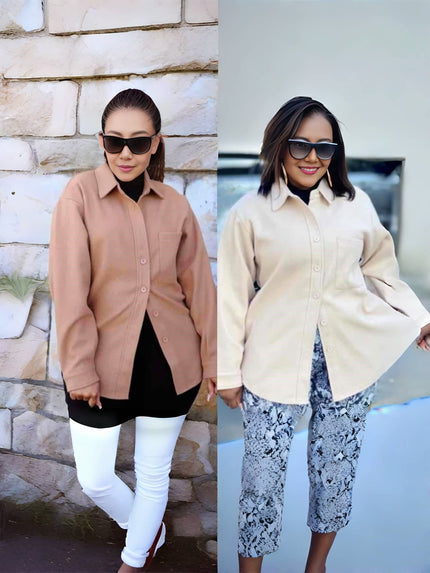 Loose fit long-sleeve shirt with button-front and chest pocket