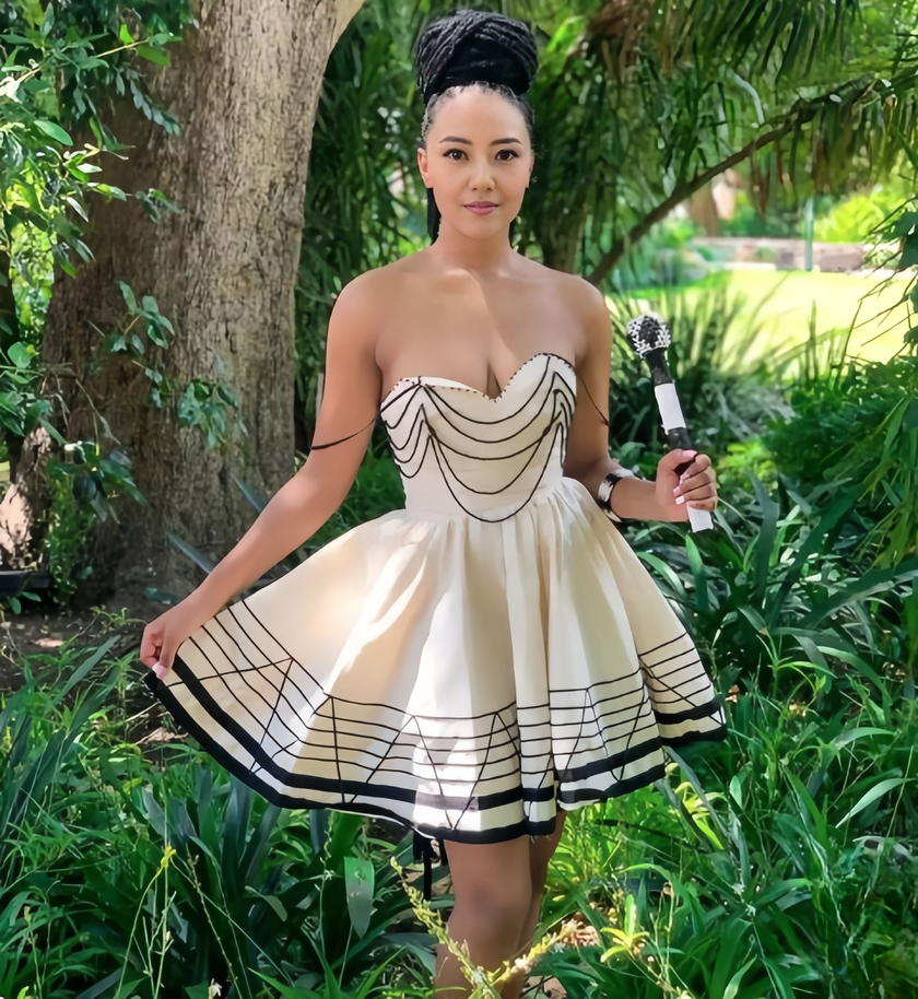 Strapless Flared Dress with Wave Bodice Design