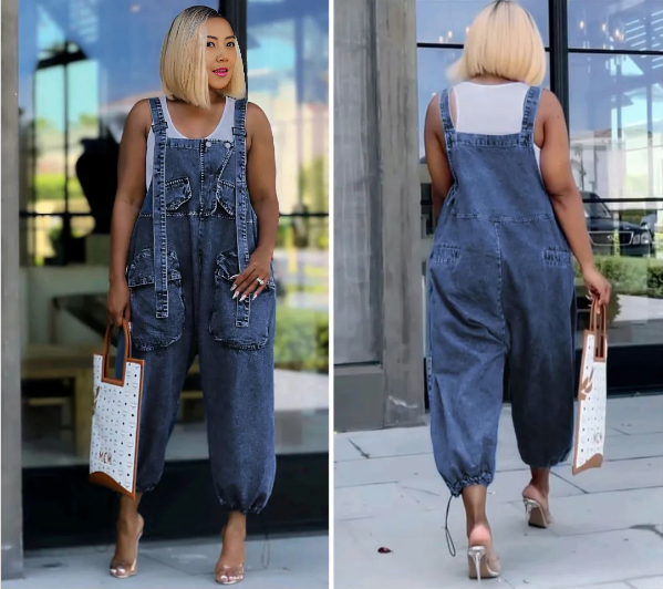 Denim Bib Overalls with Wide-Leg Pants Design