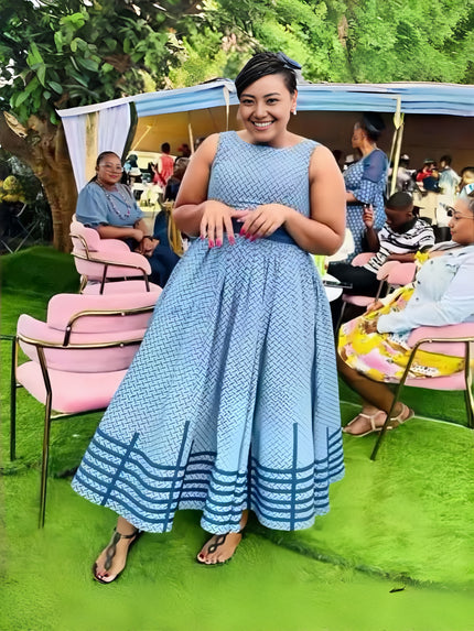 Ethnic Style Sleeveless Maxi Dress Geometric Side Hem