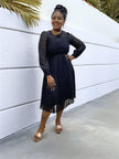 Midi Dress Lace Pleated Bow Tie Chic