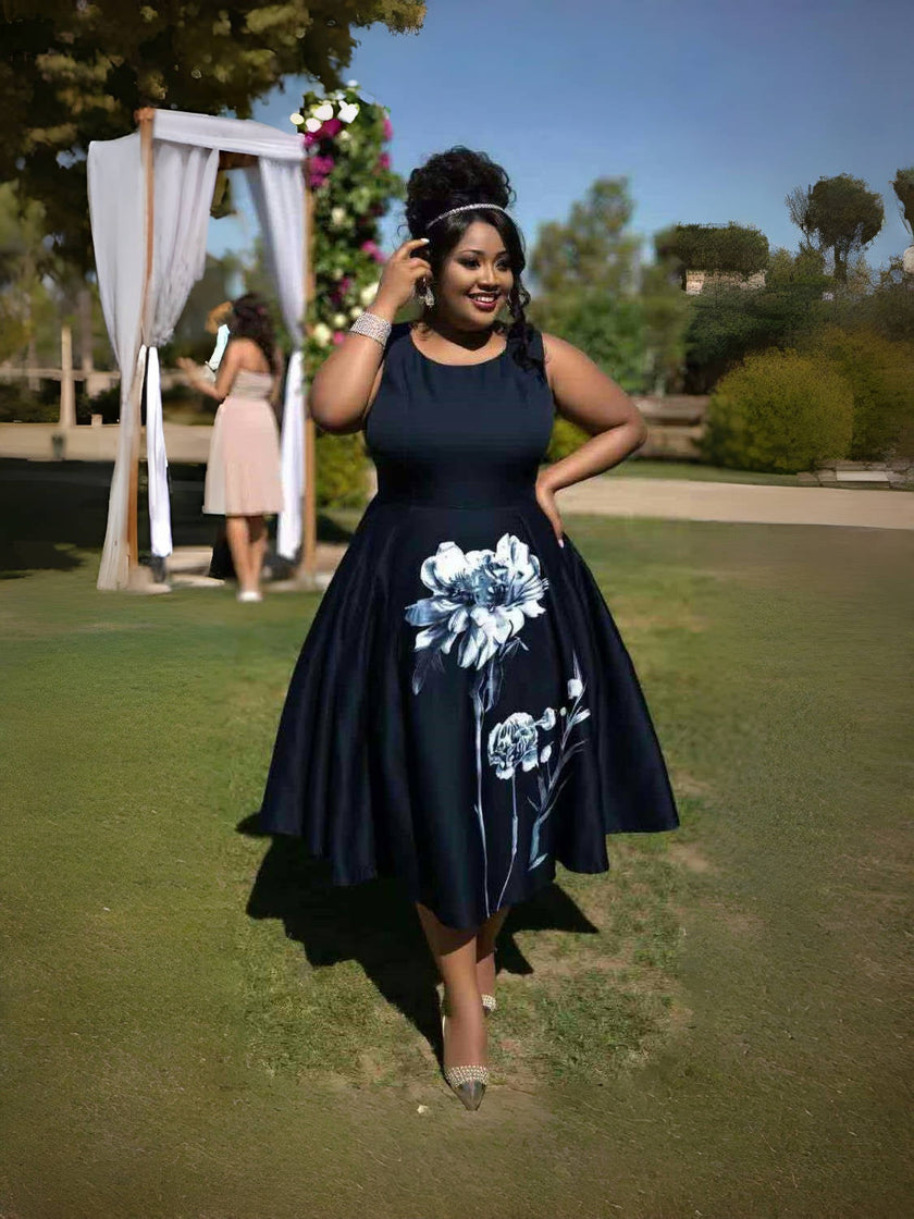 Sleeveless Formal Dress with Statement Floral Hem Detail