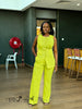Sleeveless blazer and straight trouser twin set, lime green
