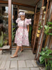 Women's Puff Sleeve Dress featuring Rose Patterns and Belted Design