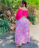 Floral Print High-Waist Slit Skirt with Ruffle Detail & Off-Shoulder Blouse Pair