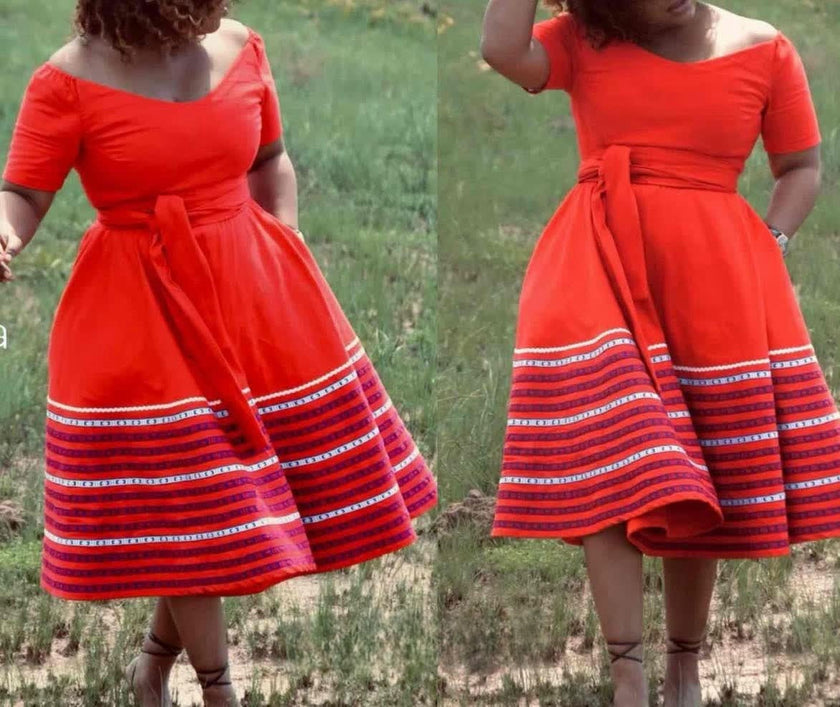 Flare Dress with Striped Hemline Pattern