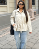 Women short trench coat with pointed collar, drawstring waist, cream