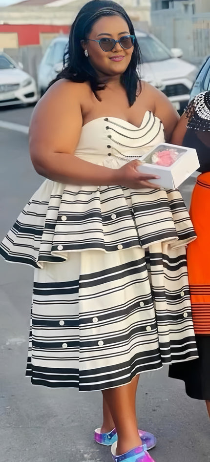 Dress Retro Polka Dot Strapless Tiered Skirt Chic