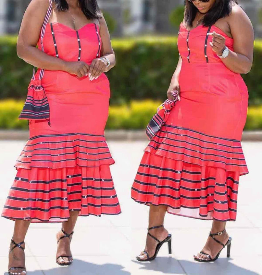 Off-Shoulder Tiered Skirt Traditional Dress