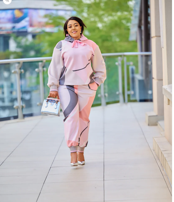 Hooded Sweatshirt with Ruffles & Striped Trousers Ensemble