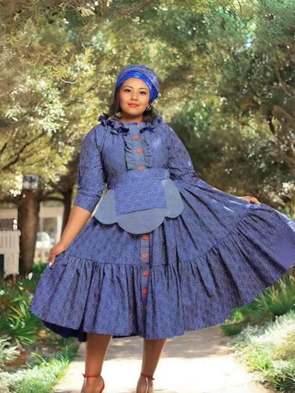 Ethnic Style Tiered Hem Dress Button Front Casual Chic