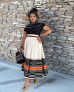 Ethnic-Style Two-Piece Dress with Embroidered Panels, Vintage Collar, and Pleated Hem Design