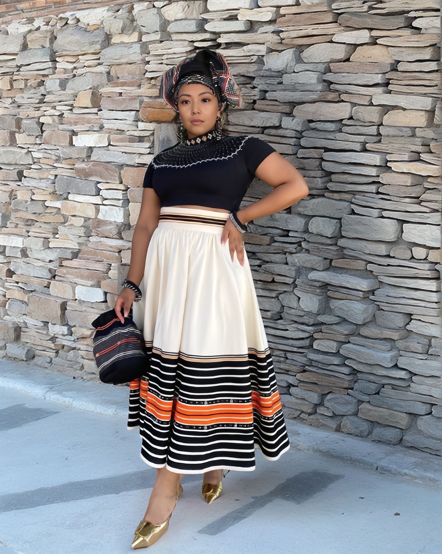 Ethnic Two-Piece Dress Embroidered Panel Pleated Hem