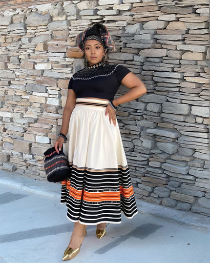 Ethnic Two-Piece Dress Embroidered Panel Pleated Hem