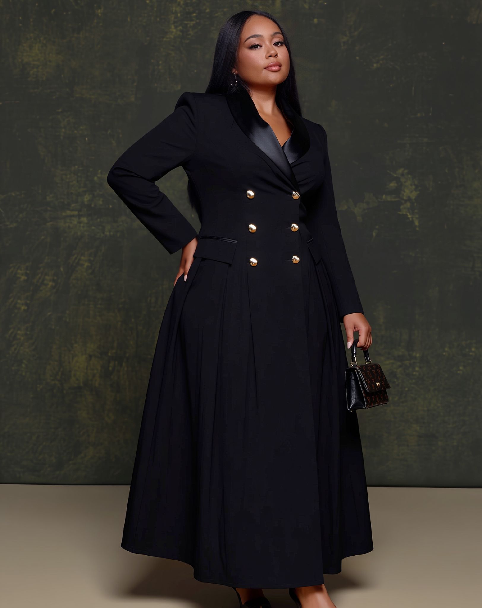 Satin Lapel Double-Breasted Blazer Dress Flared Skirt For Formal Events