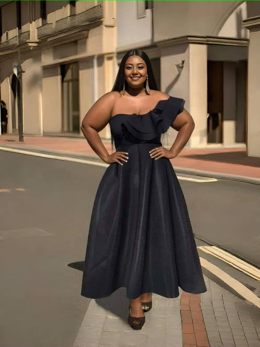 Gown One-Shoulder Ruffle Sleeveless Floor-Length Chic