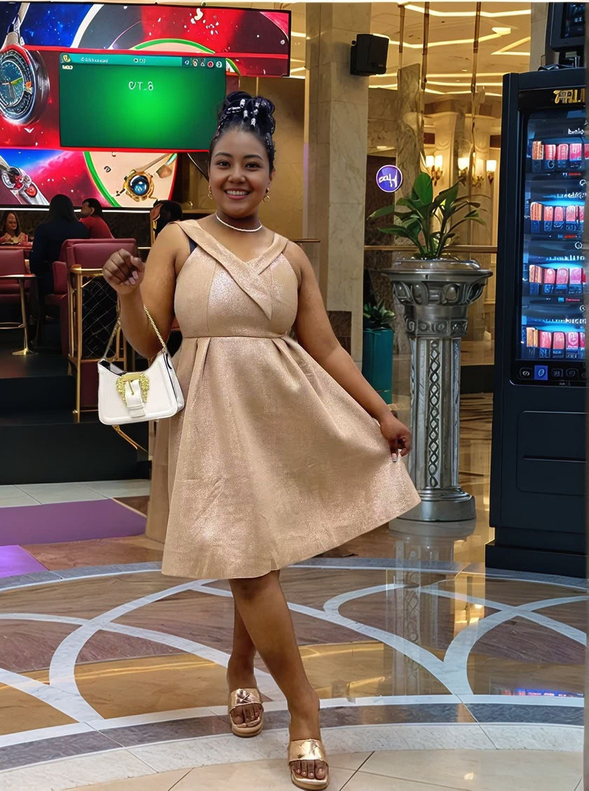 Sleeveless Glitter V-Neck A-Line Dress