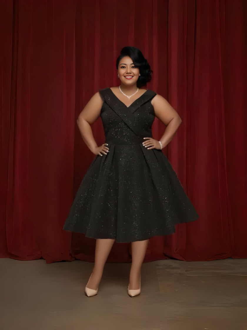 Sleeveless Glitter V-Neck A-Line Dress